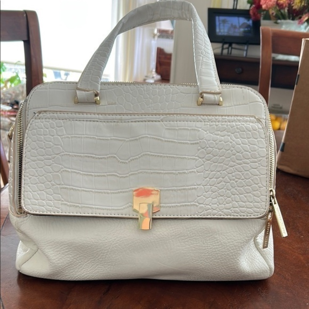 Olivia + Joy Faux Leather White Crocodile-Embossed Satchel